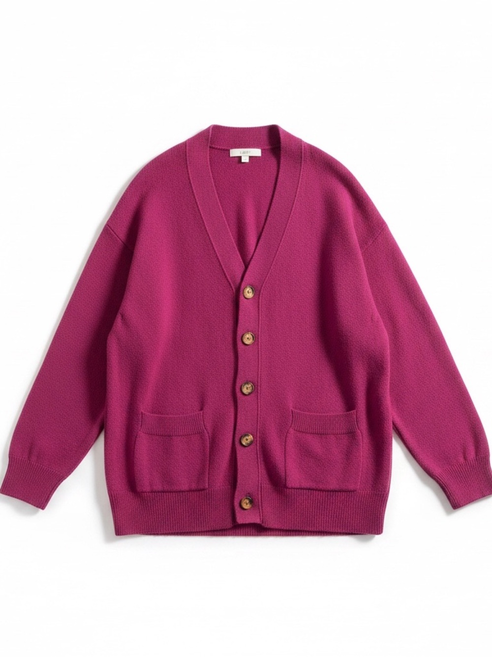 LOFT Fuchsia Open-Front Button Cardigan - Picture 2 of 3